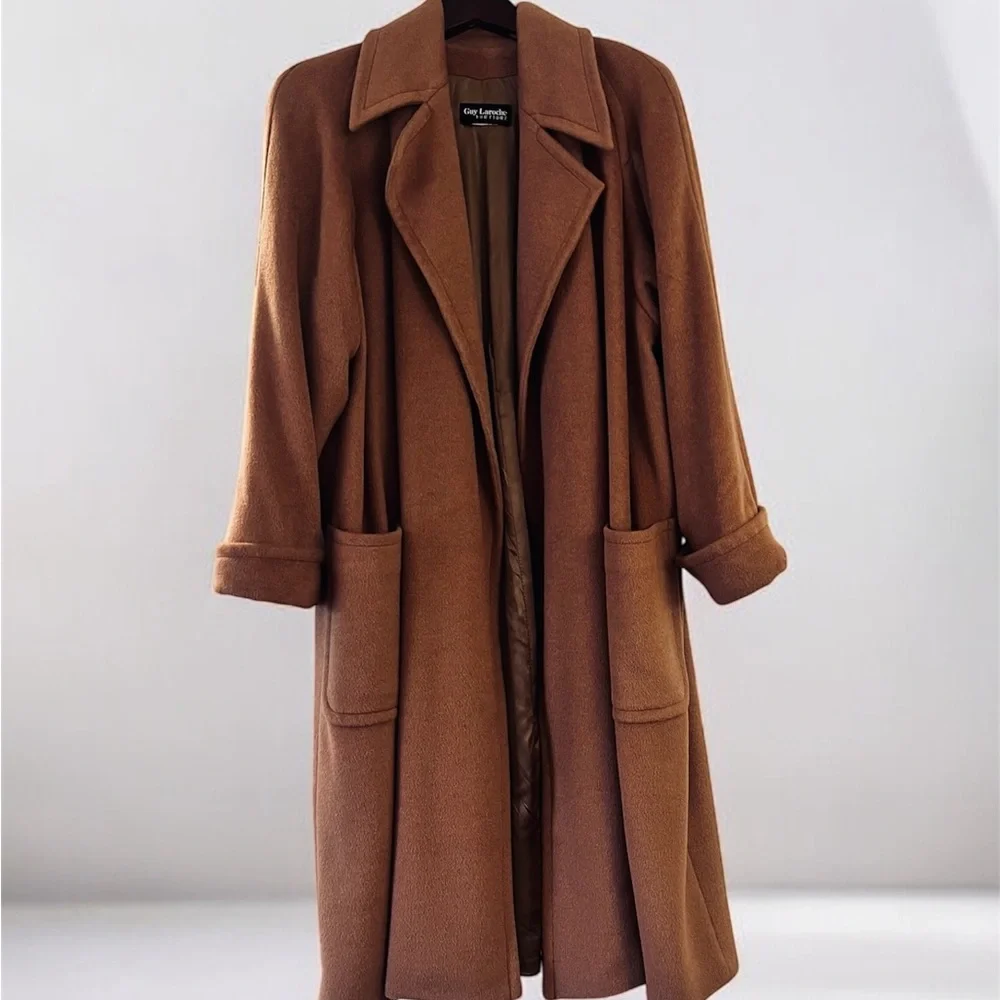 Rare Vintage Guy Laroche 100% Wool Camel Long Coat Early 90s - Picture 1 of 5